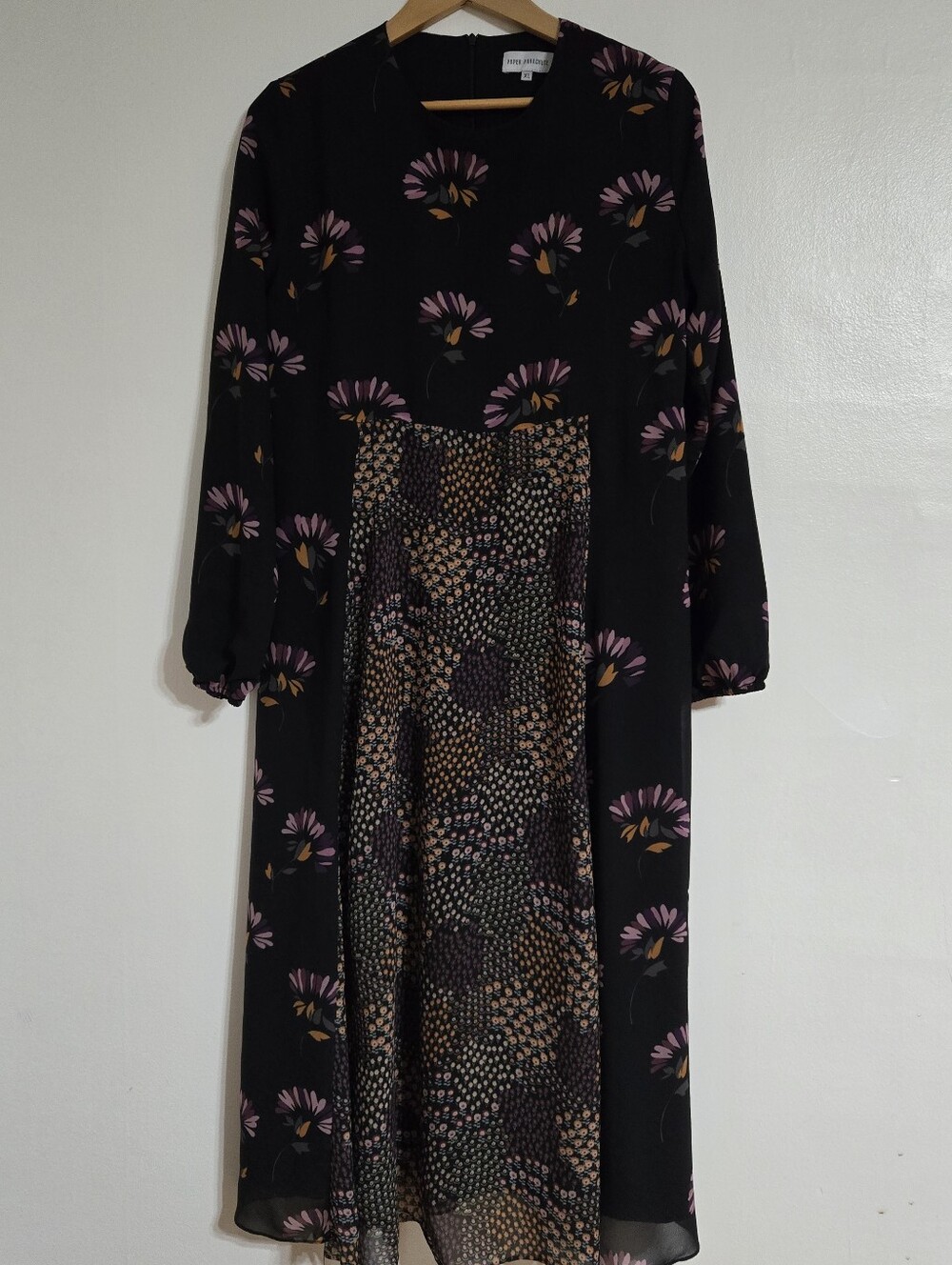Parachute Black Long-Sleeve Floral Mix-Print Maxi Dress Size XL